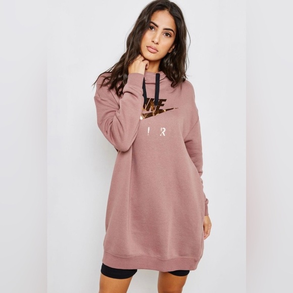 Nike NSW Air hoodie oversized long tunic Nike sweater dress Smokey mauve - Picture 1 of 8